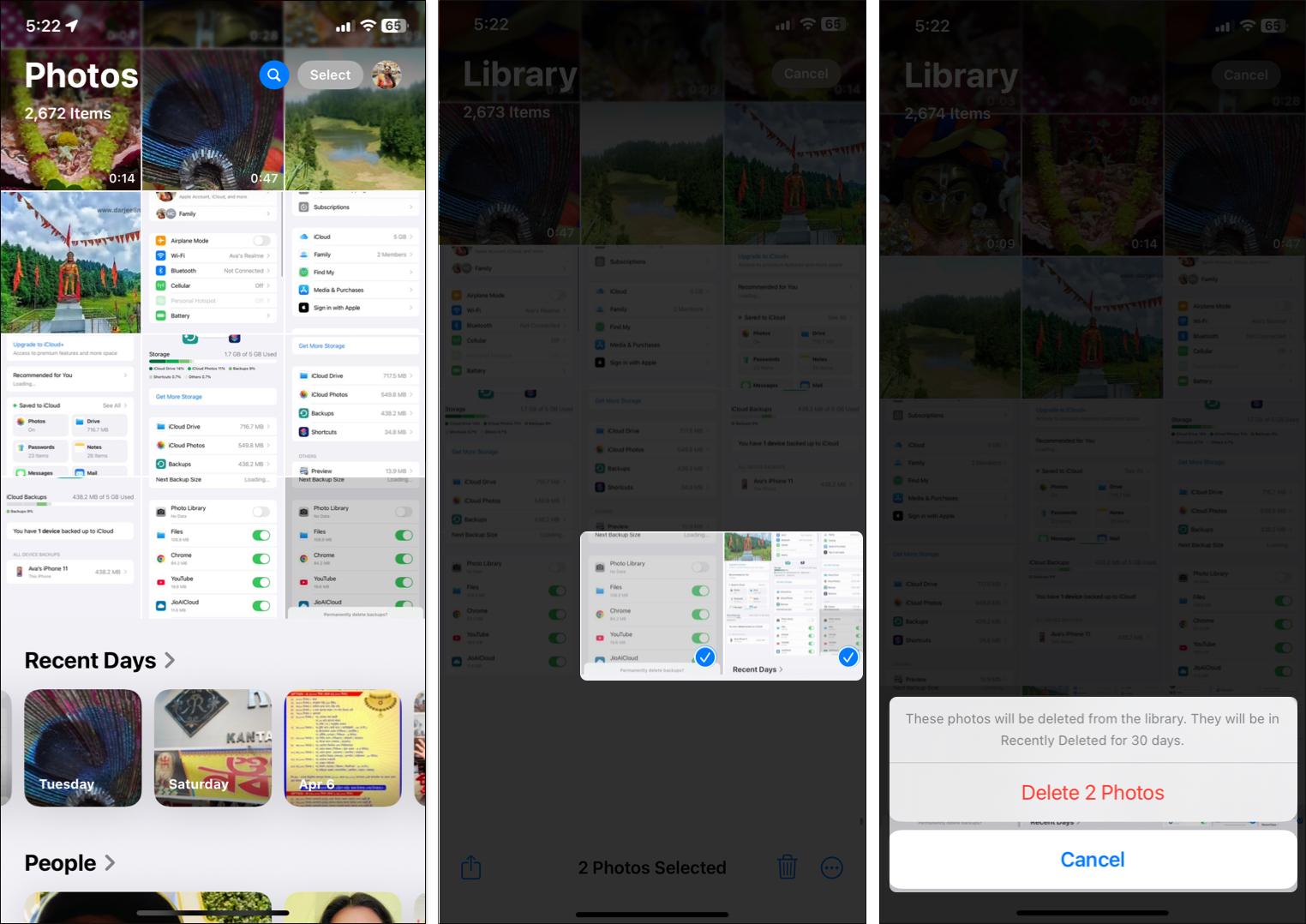 Open photos app and select photos to delete on iPhone