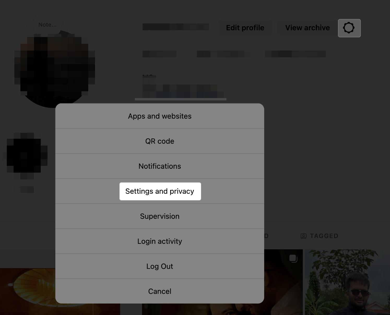 Open settings to manage content preference in Instagram on browser