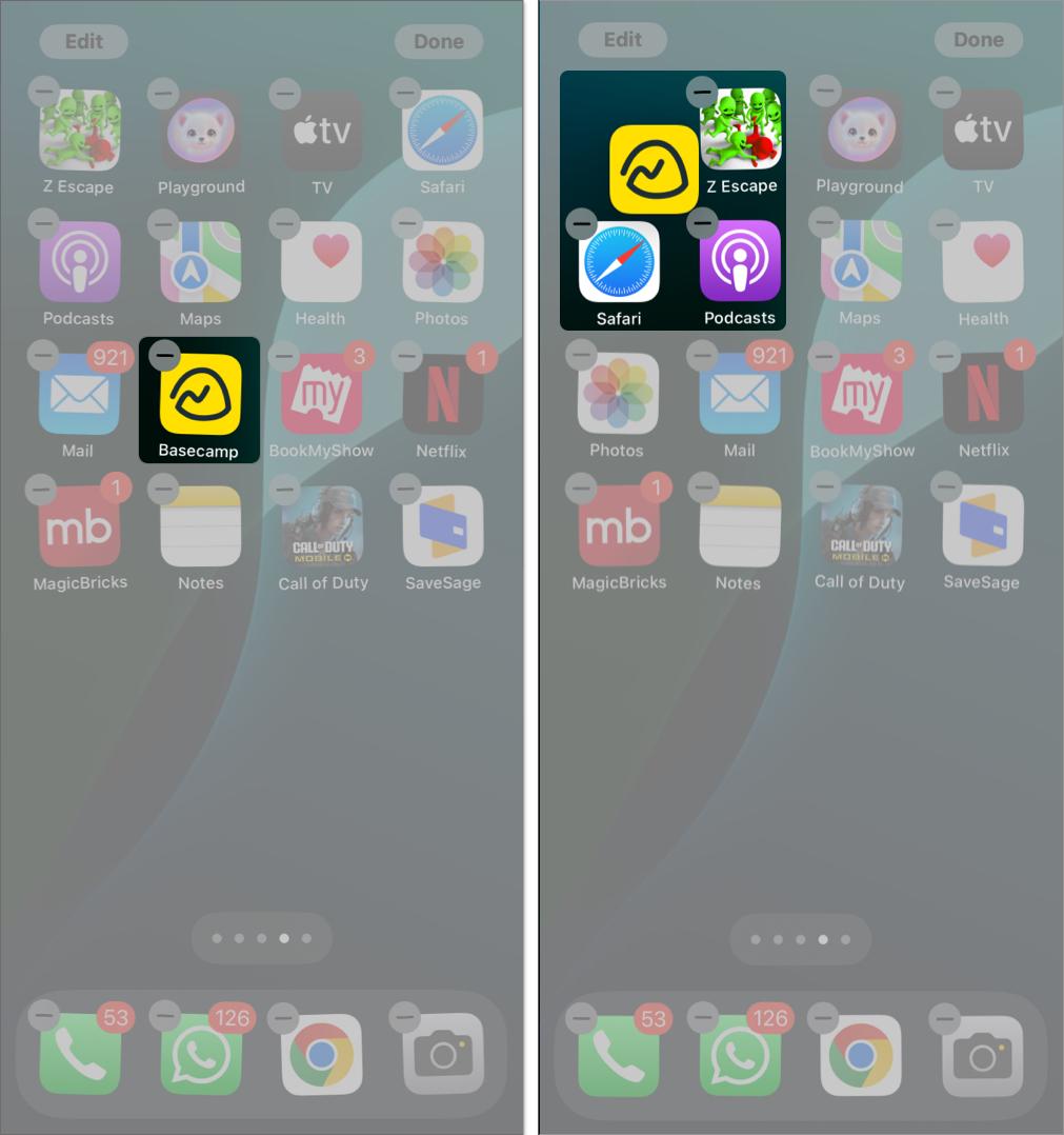 Rearranging apps on an iPhone Home Screen.