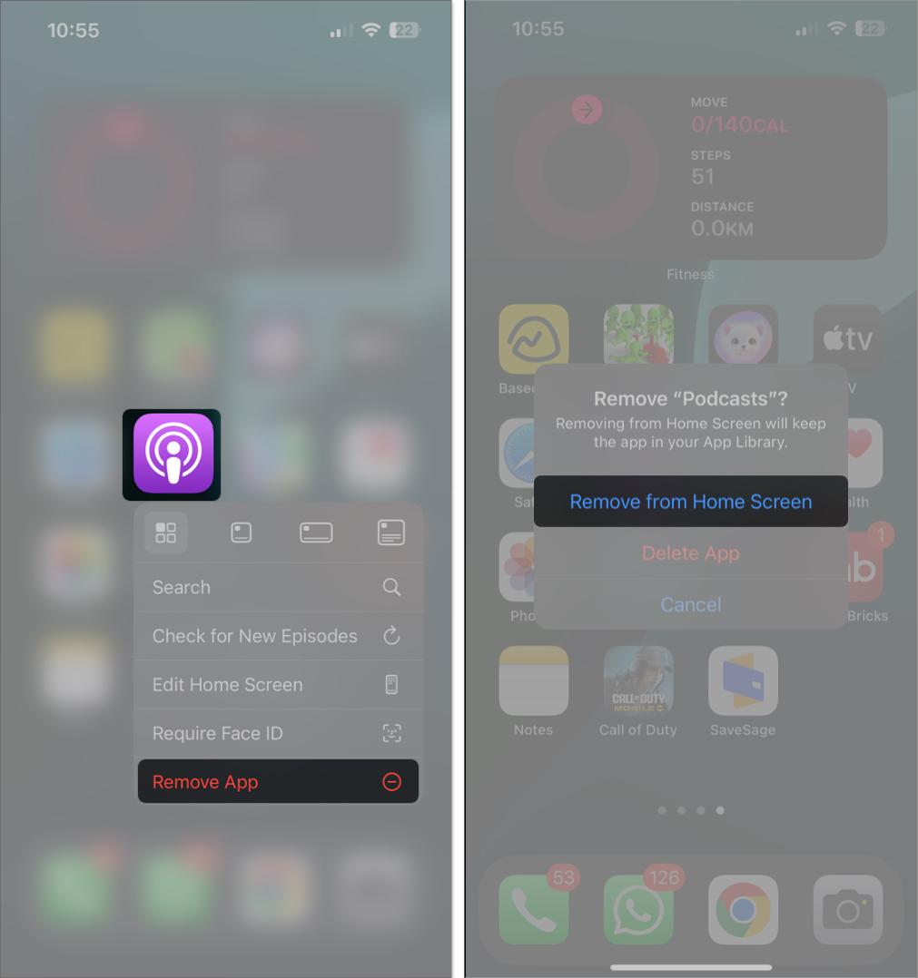 Remove an app from the iPhone Home Screen.