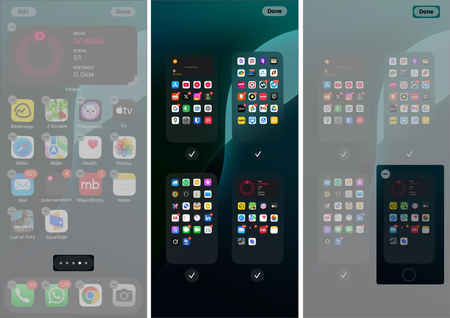 Hiding pages from the Home Screen of an iPhone.