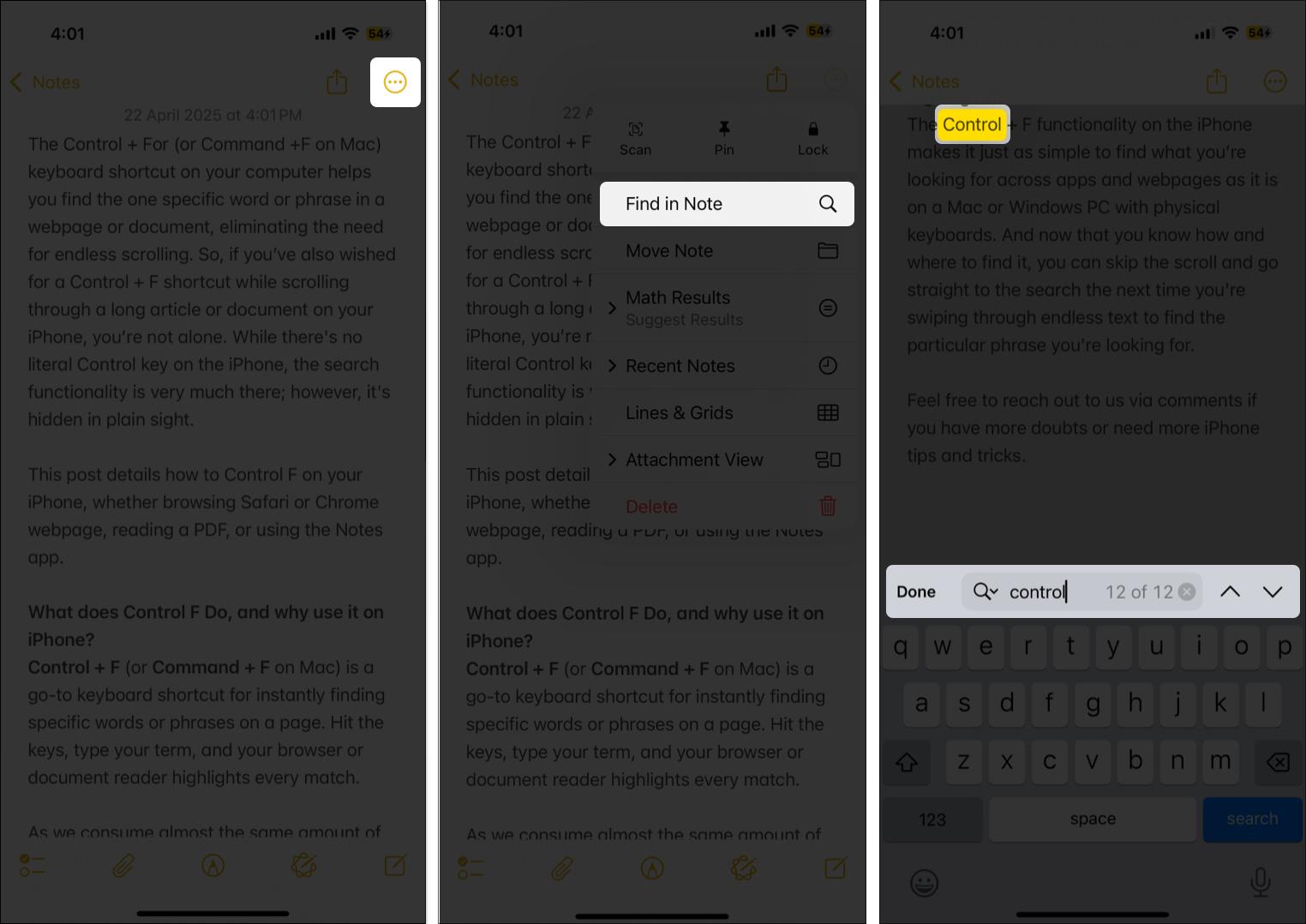 Search and find exact word in the Notes app on iPhone