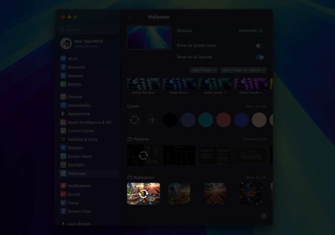 Selecting an image to apply auto-rotating wallpapers to a Mac.
