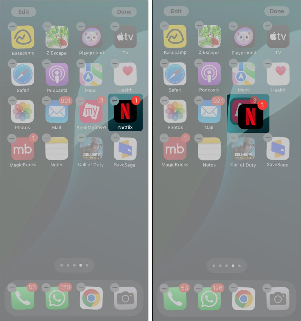 Dragging an app onto another to create a folder on the iPhone Home Screen.