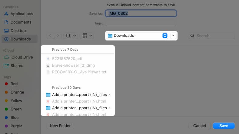 Select the external drive as the destination to save selected photos and videos on a Mac.