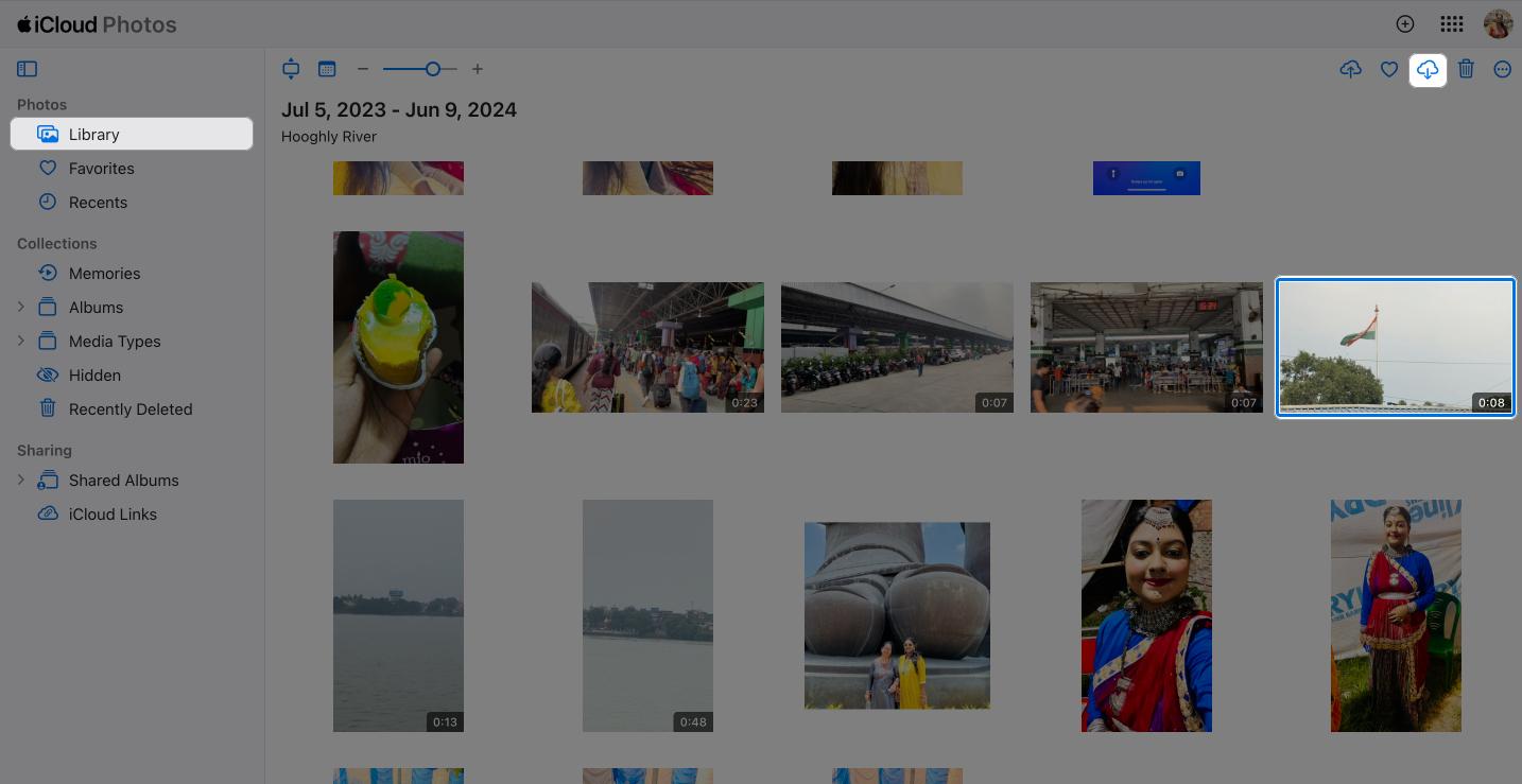 Select photos and videos on iCloud website to transfer to an external drive.