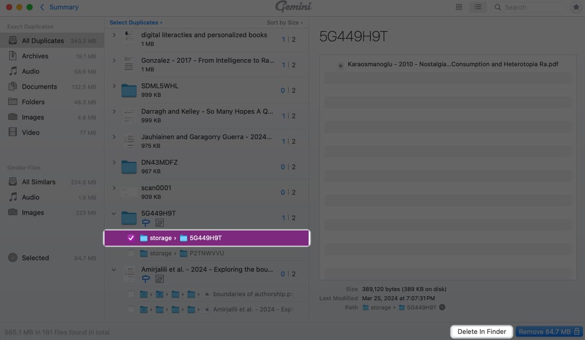 Select the file and delete it manually from finder on Mac
