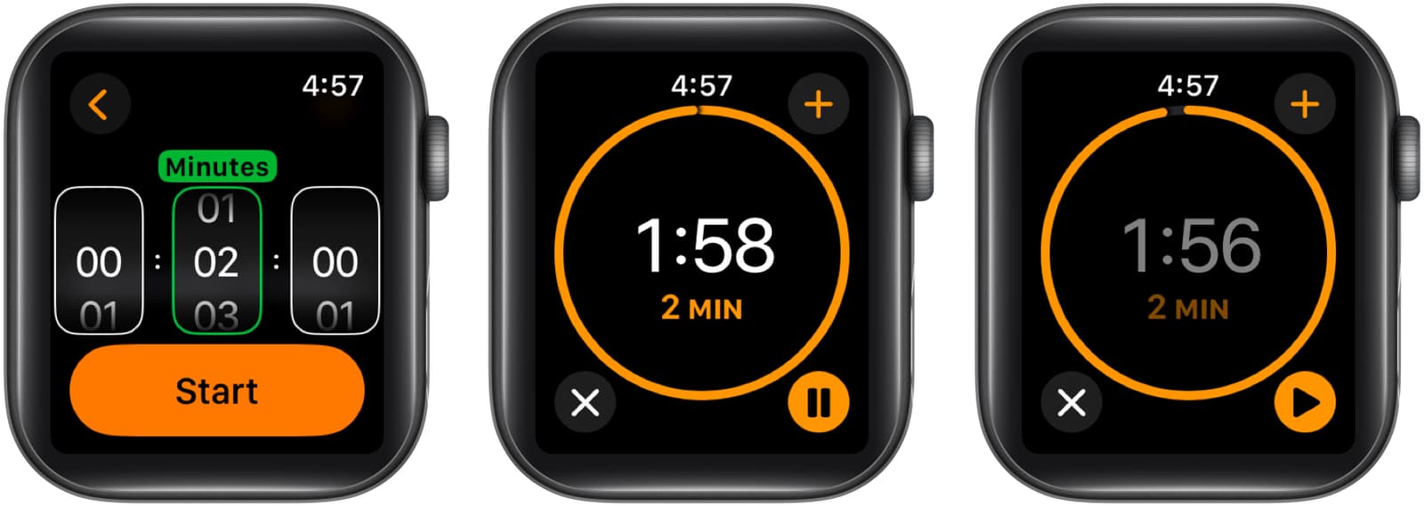 Using a timer on an Apple Watch.