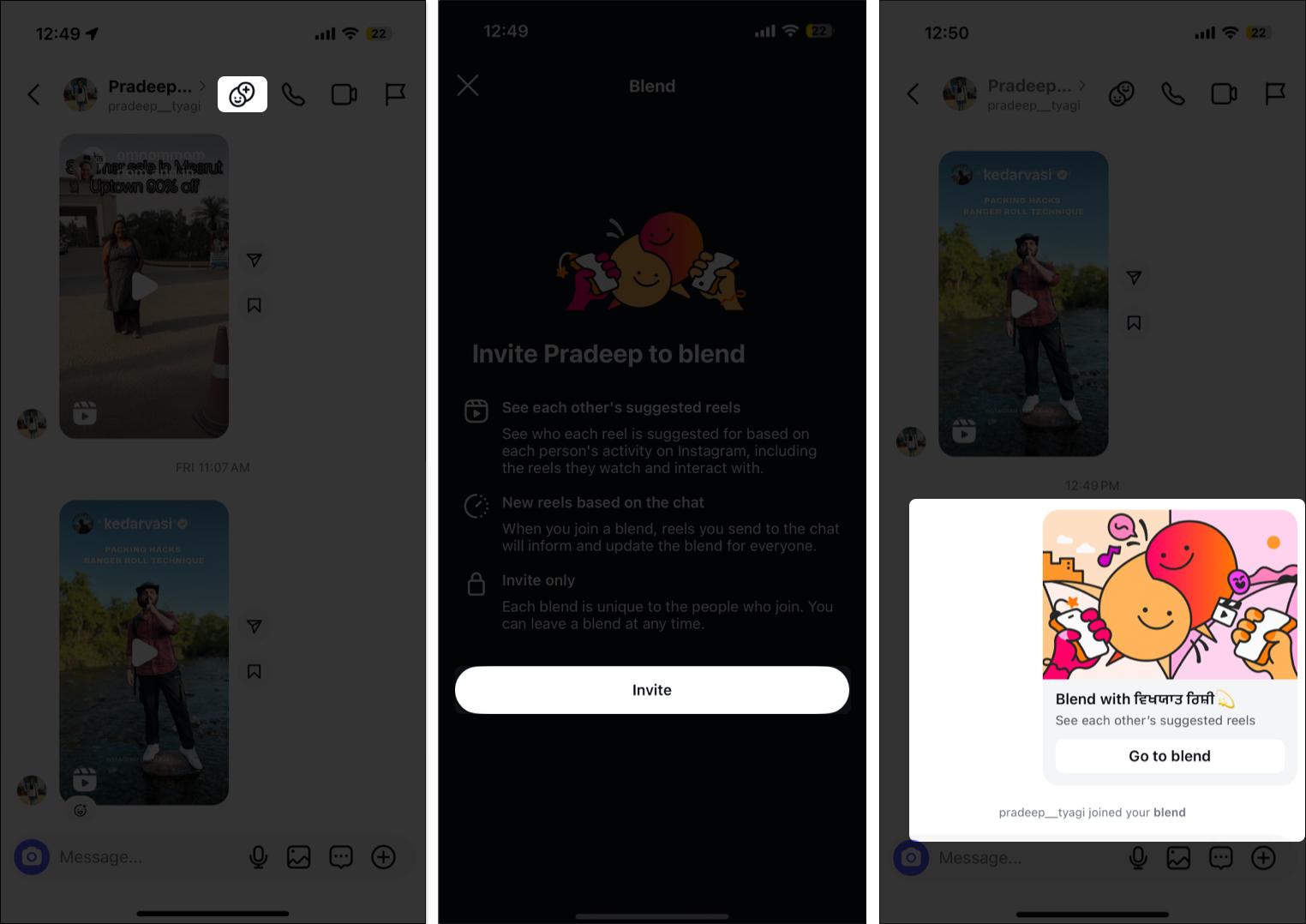 Set up a blend in an Instagram dm conersation