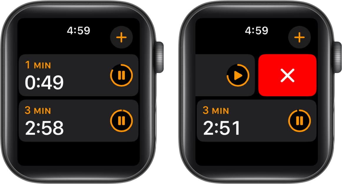 Managing multiple timers on an Apple Watch.