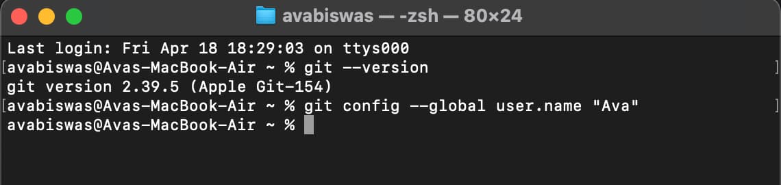 Configuring Git username on a Mac via the Terminal app.