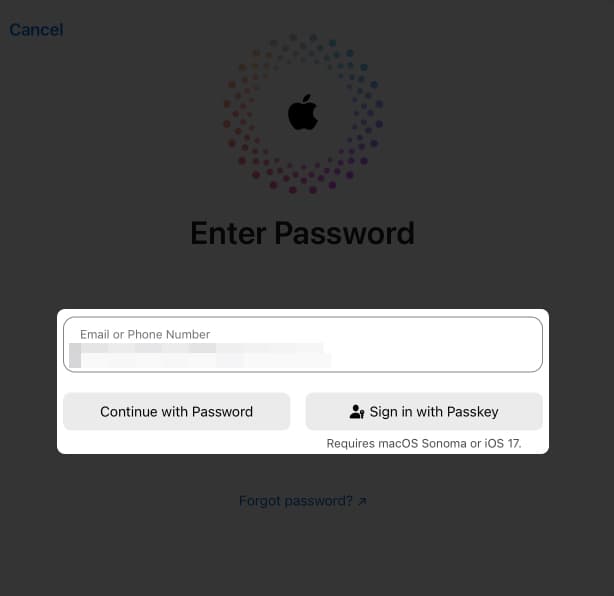 Signing in to your Apple Account on the iCloud website.