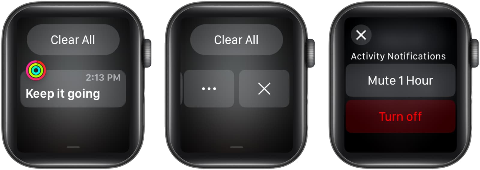 Silencing notifications from a specific app via the Notification Center on an Apple Watch.
