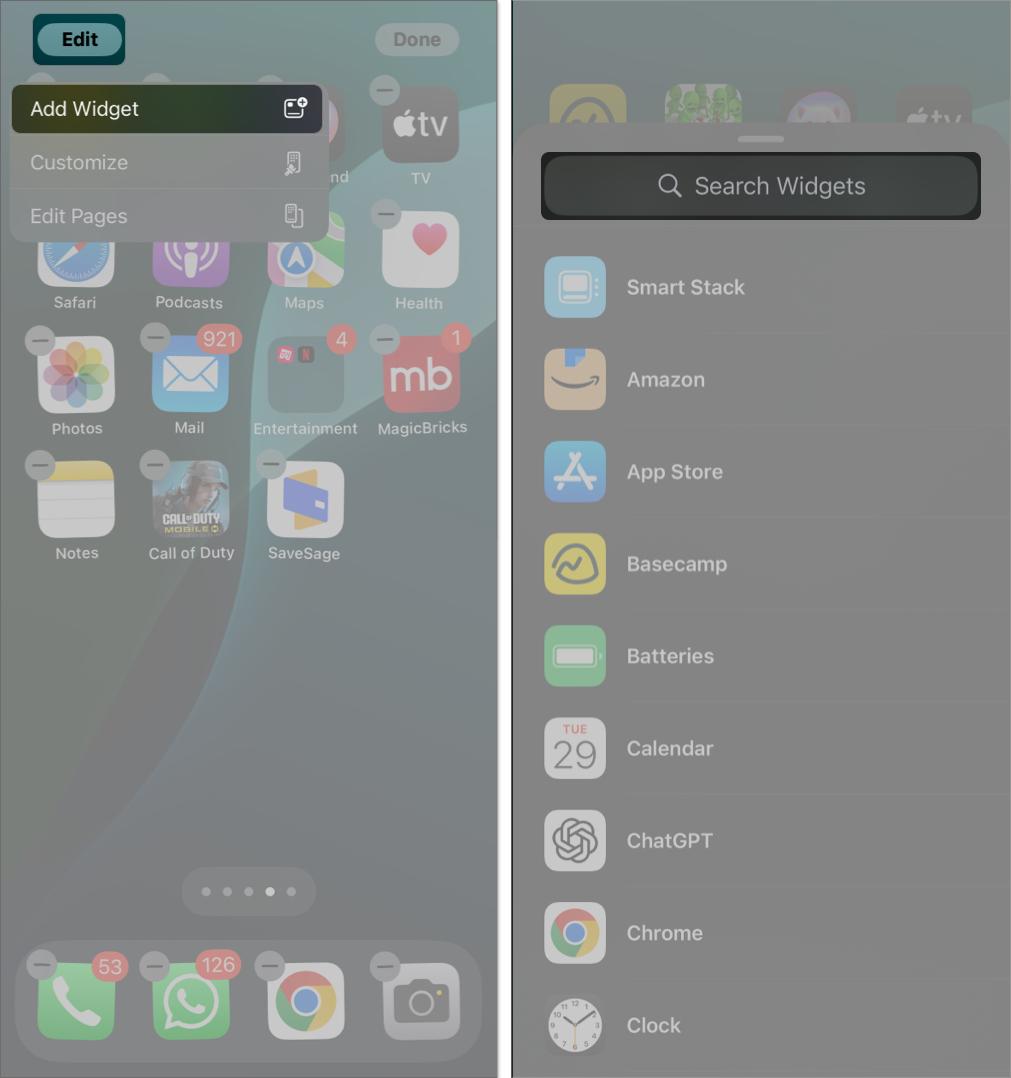 Adding a widget to the iPhone Home Screen.