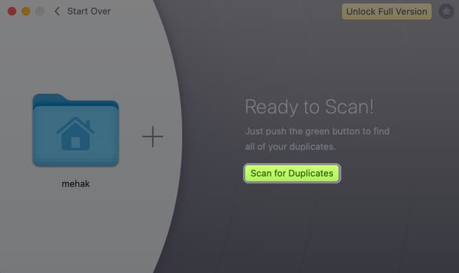 Tap on scan to access duplicate files on Mac