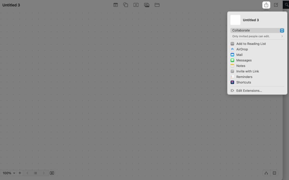 tap on share button and share your board with others on mac