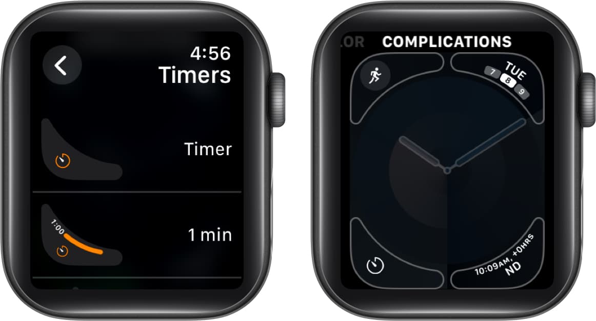 Adding and setting up the Timer complication on an Apple Watch face.