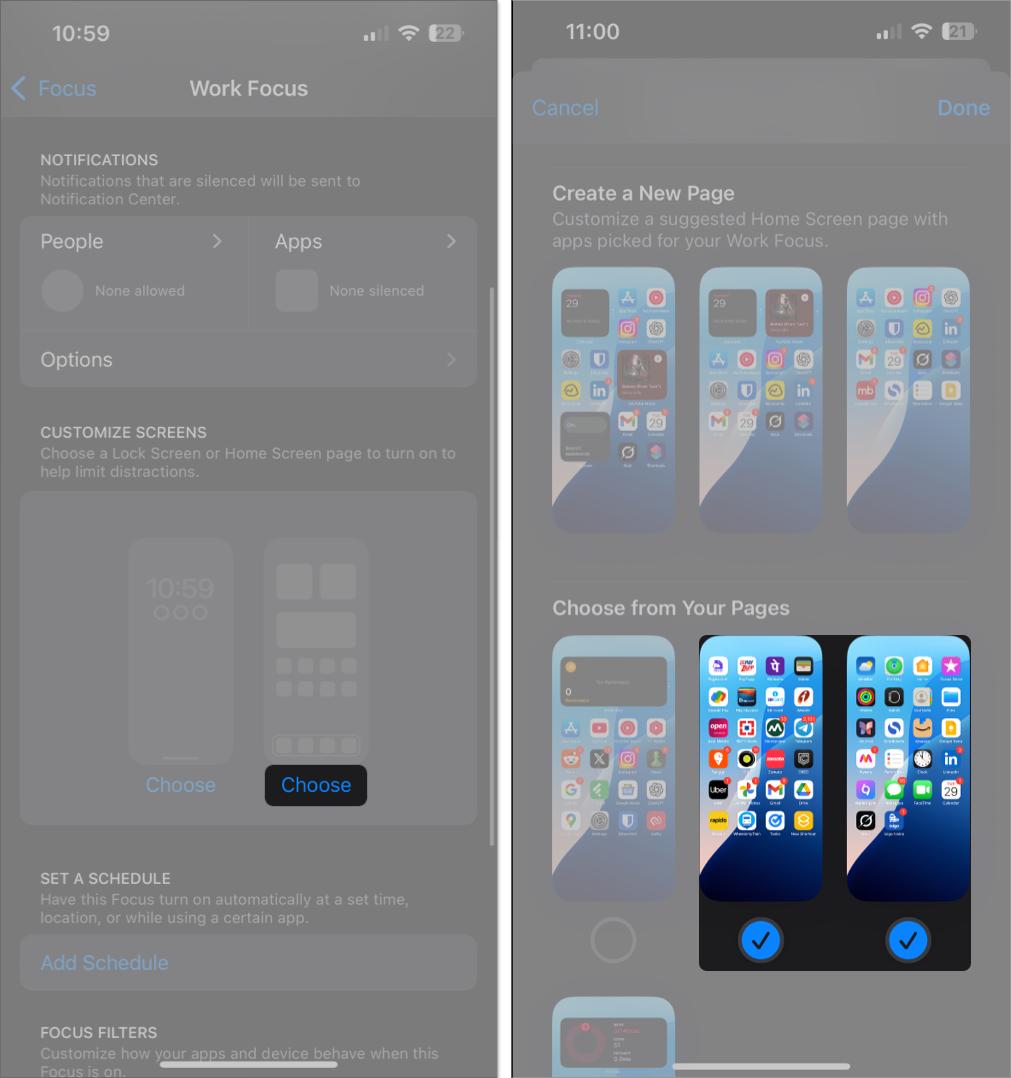 Customizing Home Screen in a Focus mode.