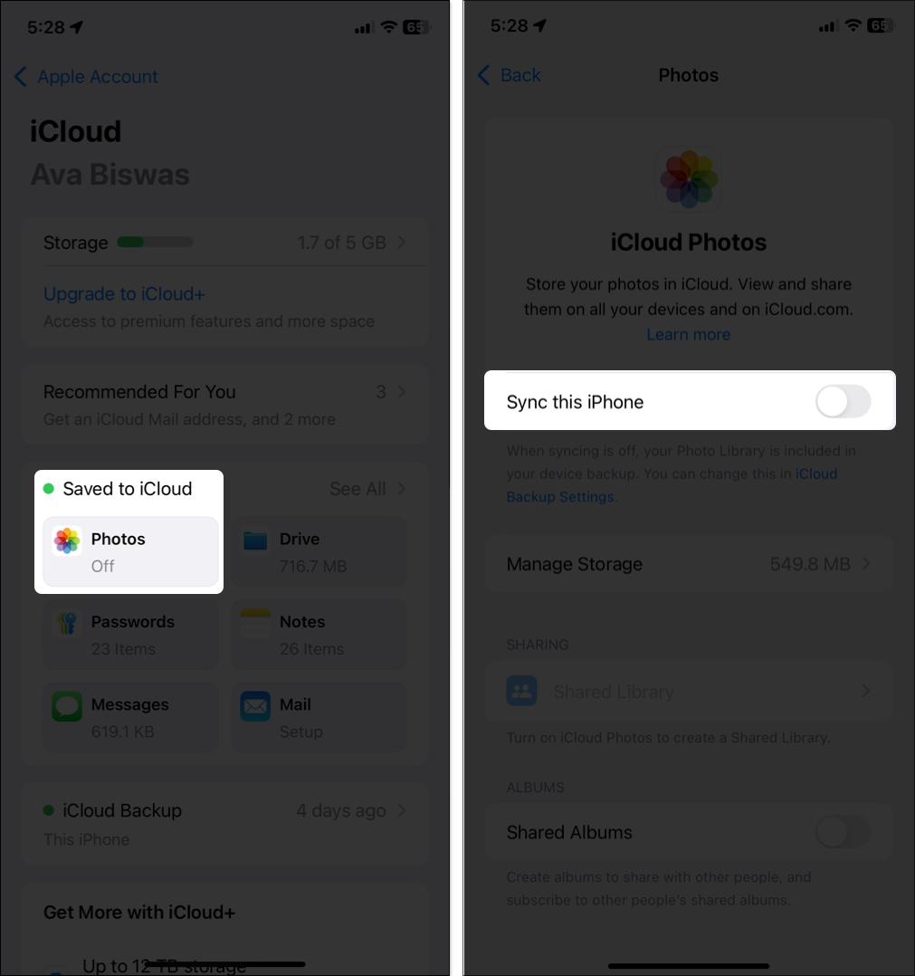 Toggling off sync this iPhone option from iCloud settings