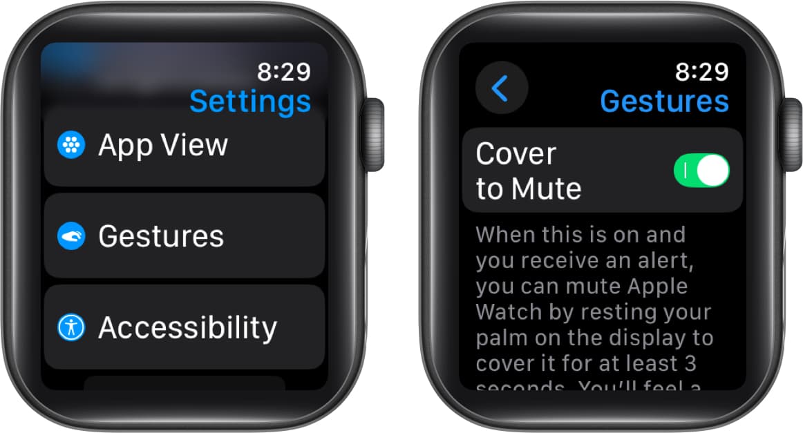 Enable the Cover to Mute feature on an Apple Watch.