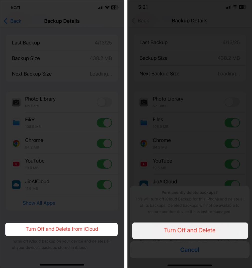 Turn off and delete old iCloud backups from iPhone