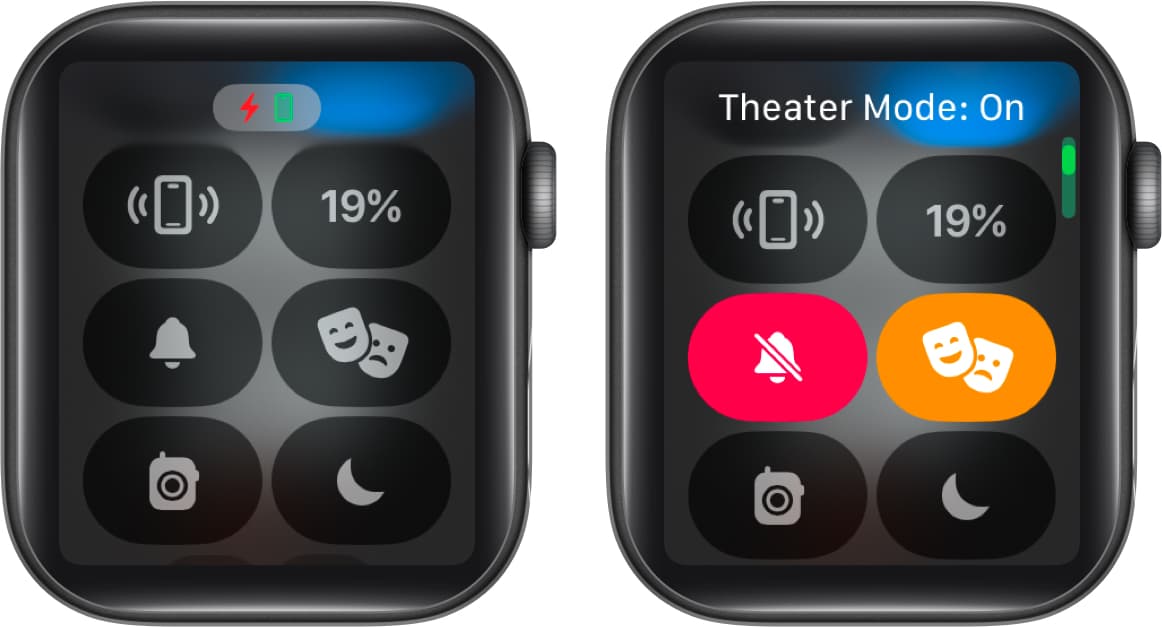 Enable Theater Mode via the Control Center on an Apple Watch.