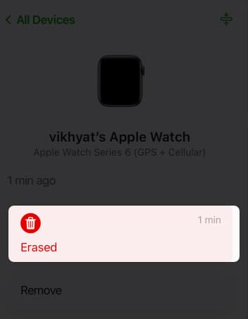 Removing an Apple Watch from the iCloud website.
