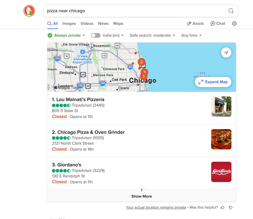 Type location query in the search bar and find your location