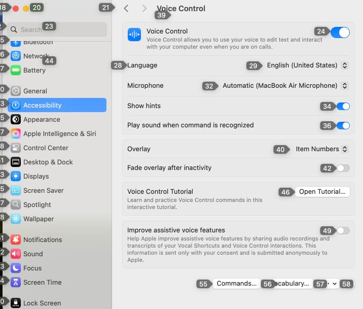 Use number overlay in Voice Control