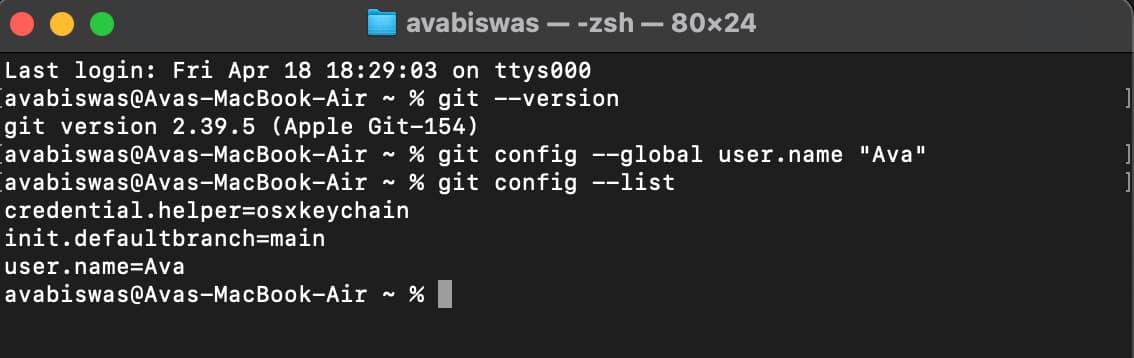 Verify Git configuration on a Mac.