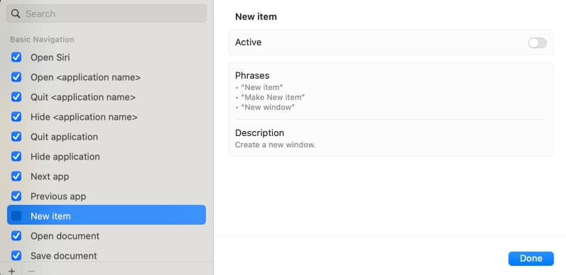 View Voice Control command cheat sheet on Mac