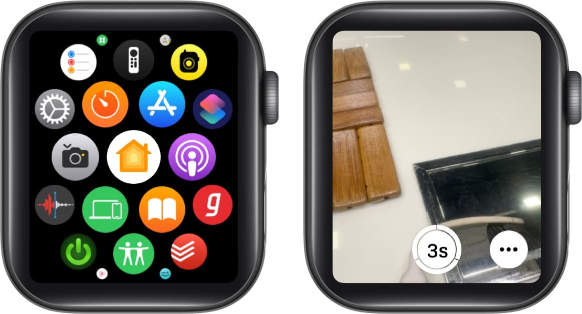 Accessing the Camera Remote app on an Apple Watch.