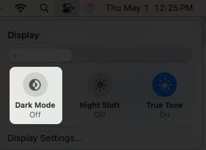 Access dark mode option from control center on Mac