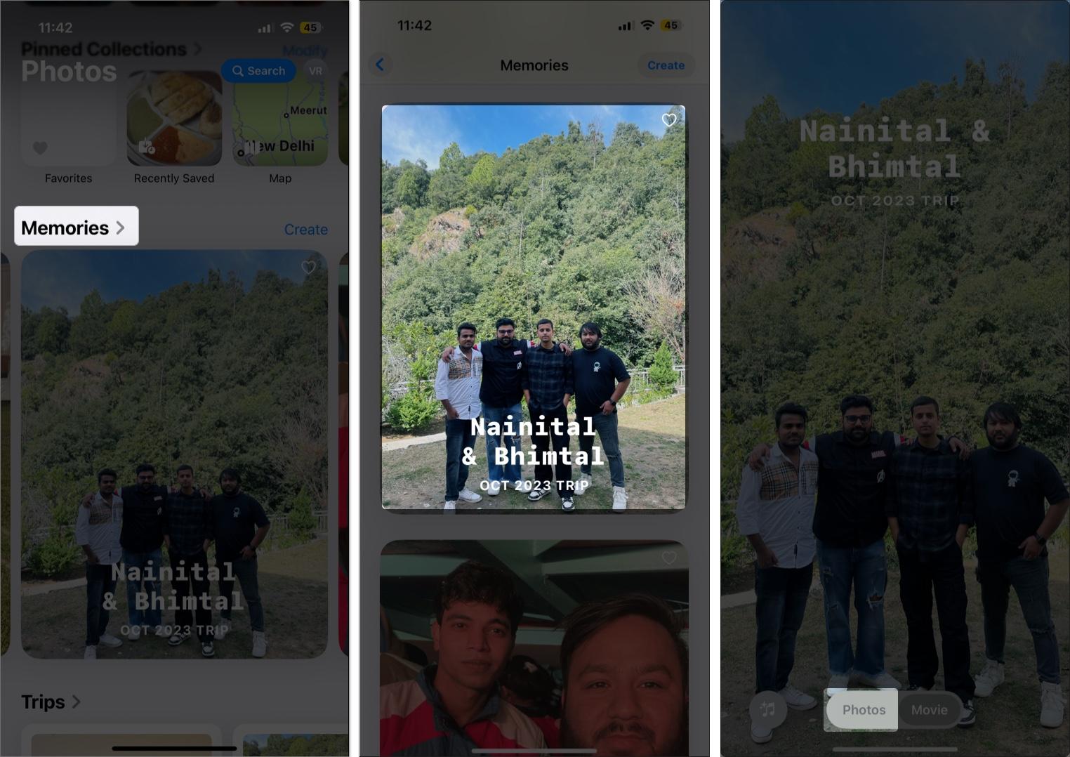 Access photos and tap on memory in iPhone