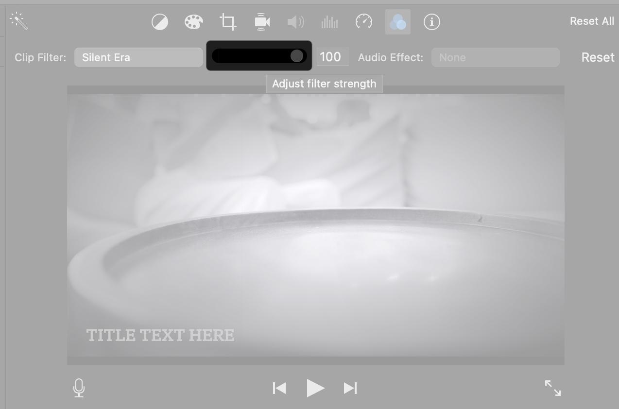 Adjust filter intensity using slider in iMovie on Mac