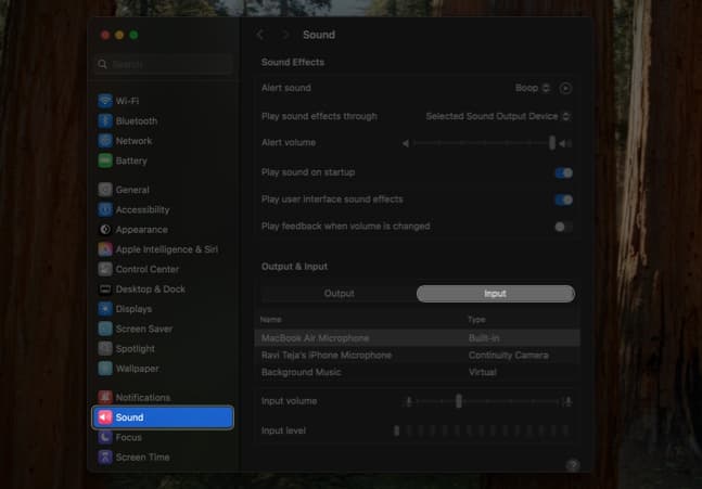 Sound settings in macOS System Settings app.