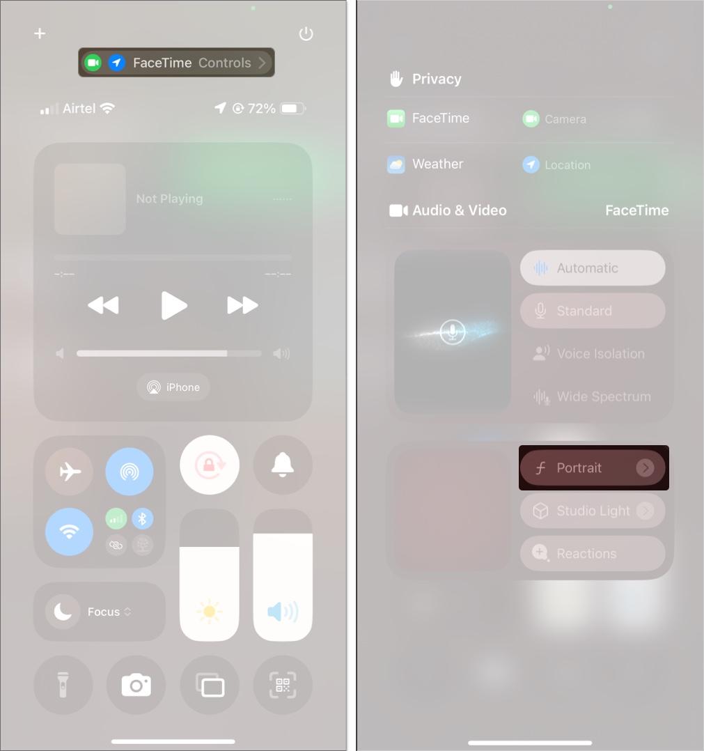 Blur background during FaceTime call using control center on iPhone or iPad