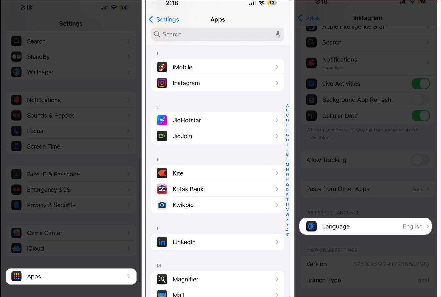 change specific app language