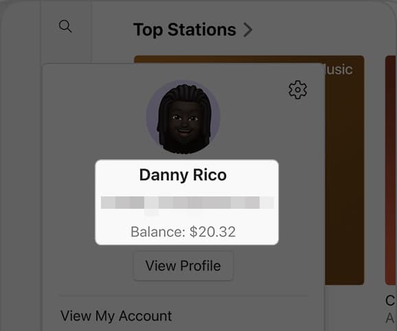 Checking Apple Account balance in the Apple Music app on a Windows PC.
