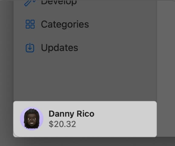 Checking Apple Account balance in the App Store app on a Mac.