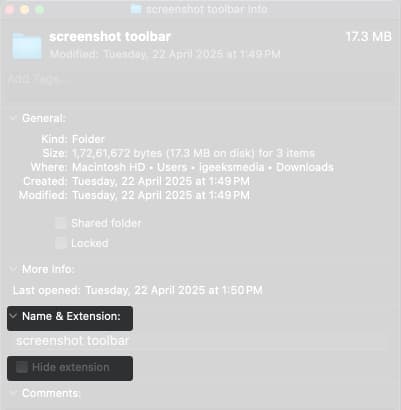 Unchecked Hide Extension option for multiple files on a Mac.