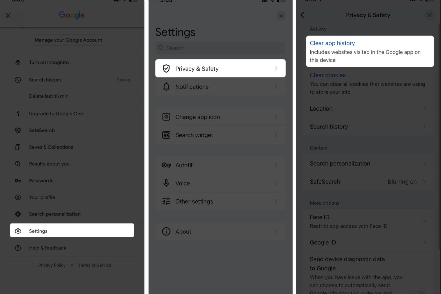 Clear cache via browser settings