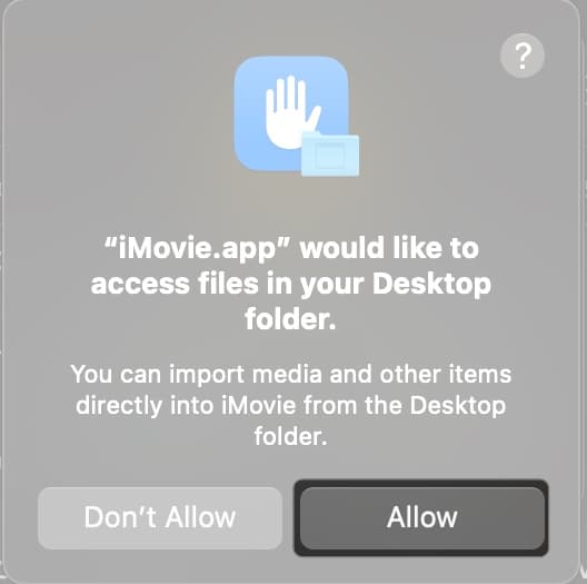 Click Allow to give permission in iMovie on Mac