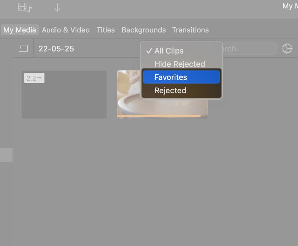 Click filter icon to sort clips iMovie on mac
