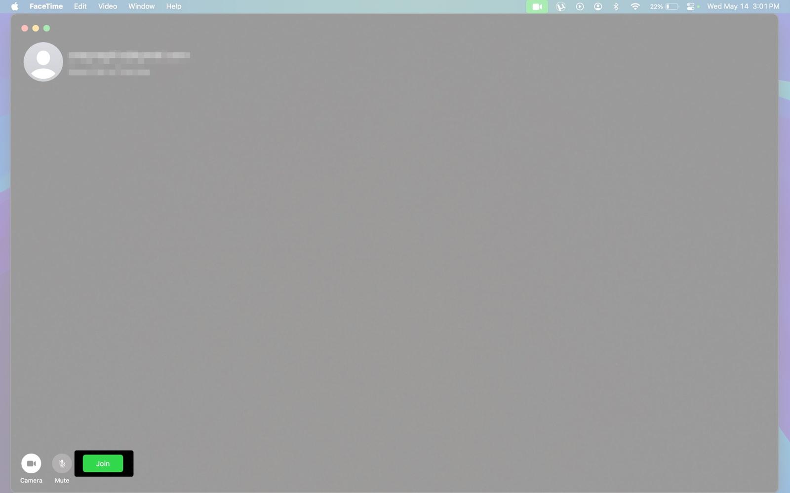 Clicking the Join button to move an ongoing FaceTime call from an iPhone to a Mac.