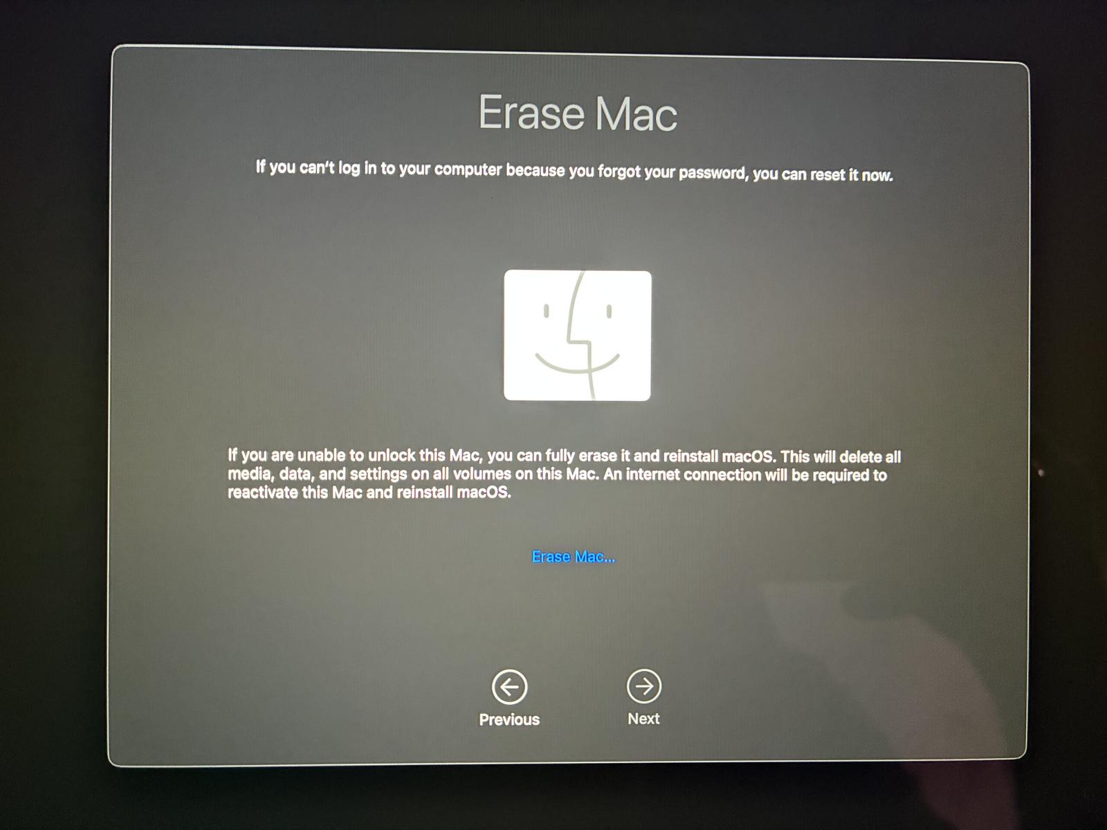 Clicking the Erase Mac button to confirm erasing.