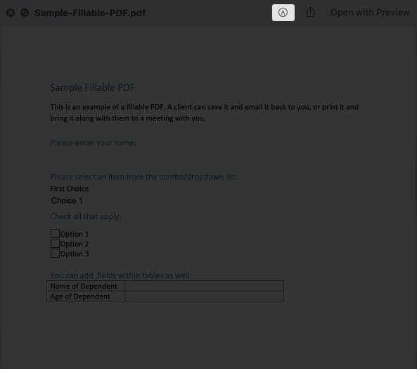 Click the markup button in Quicklock on Mac