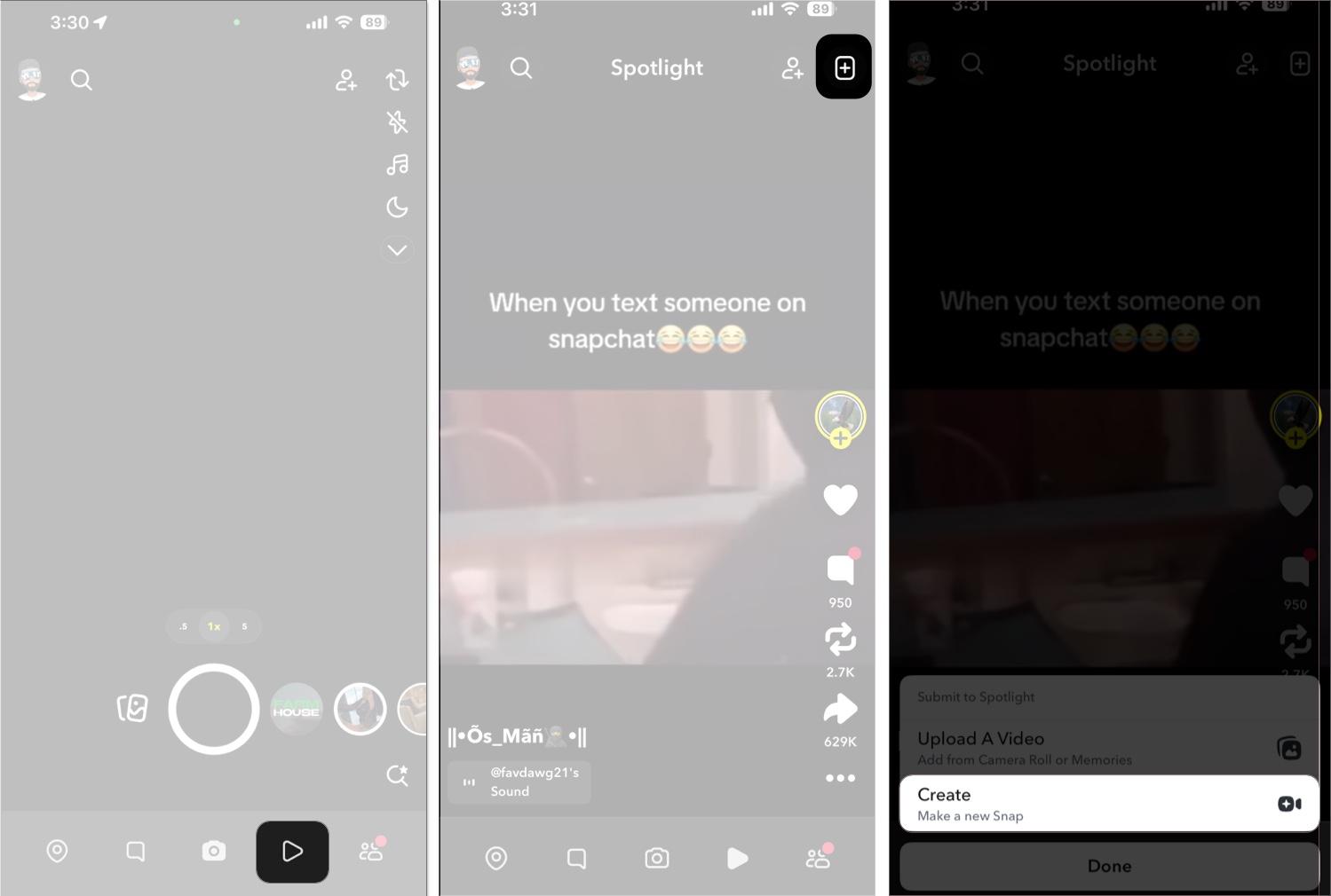 Creating a Spotlight Video in the iOS Snapchat app.