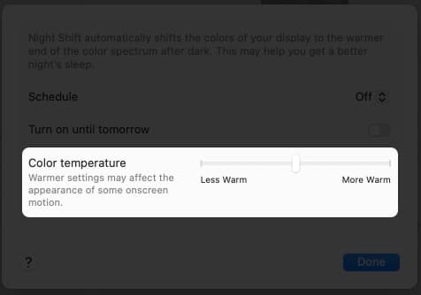 Customize night shift settings on Mac