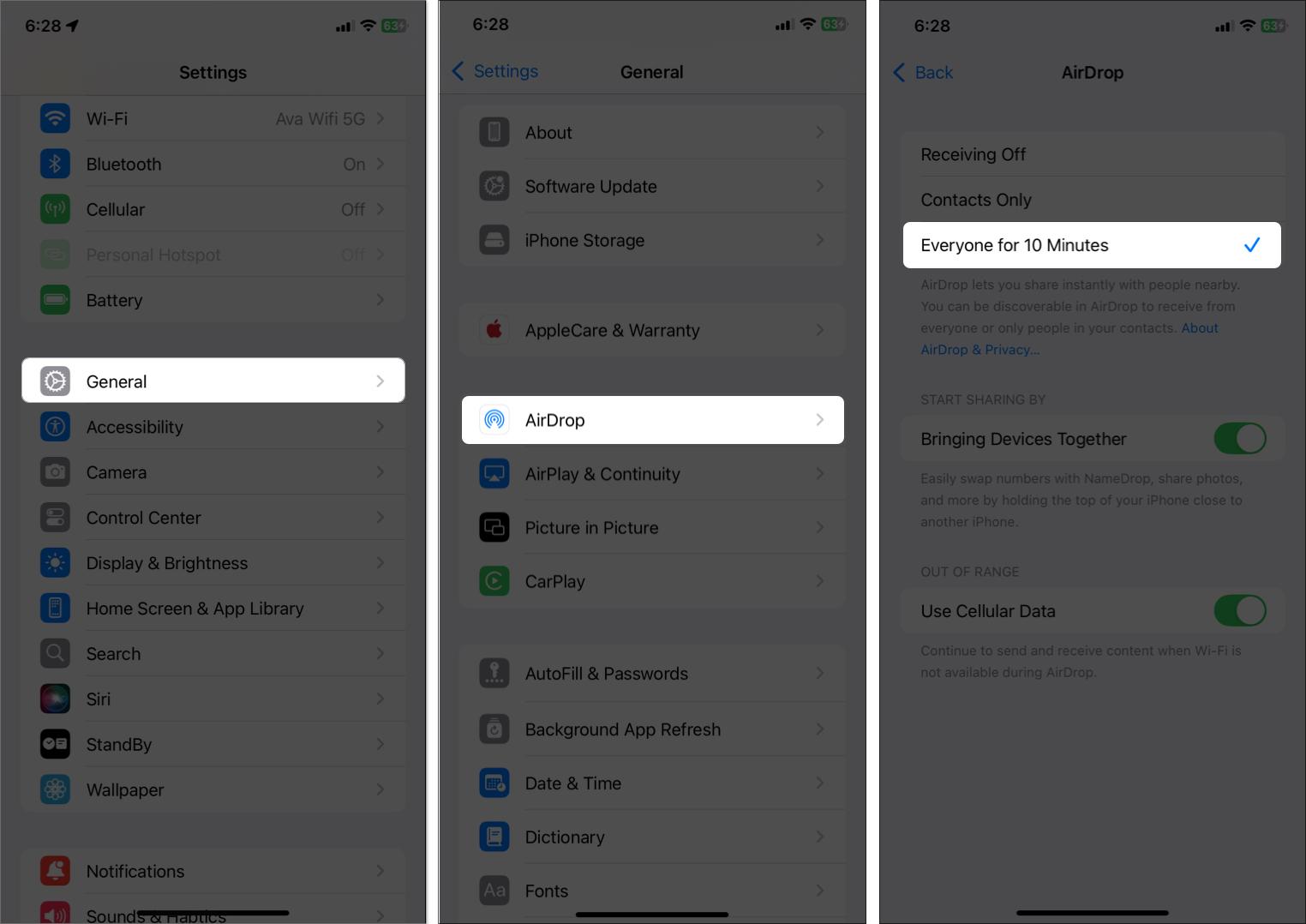 Enable Airdrop on iPhone